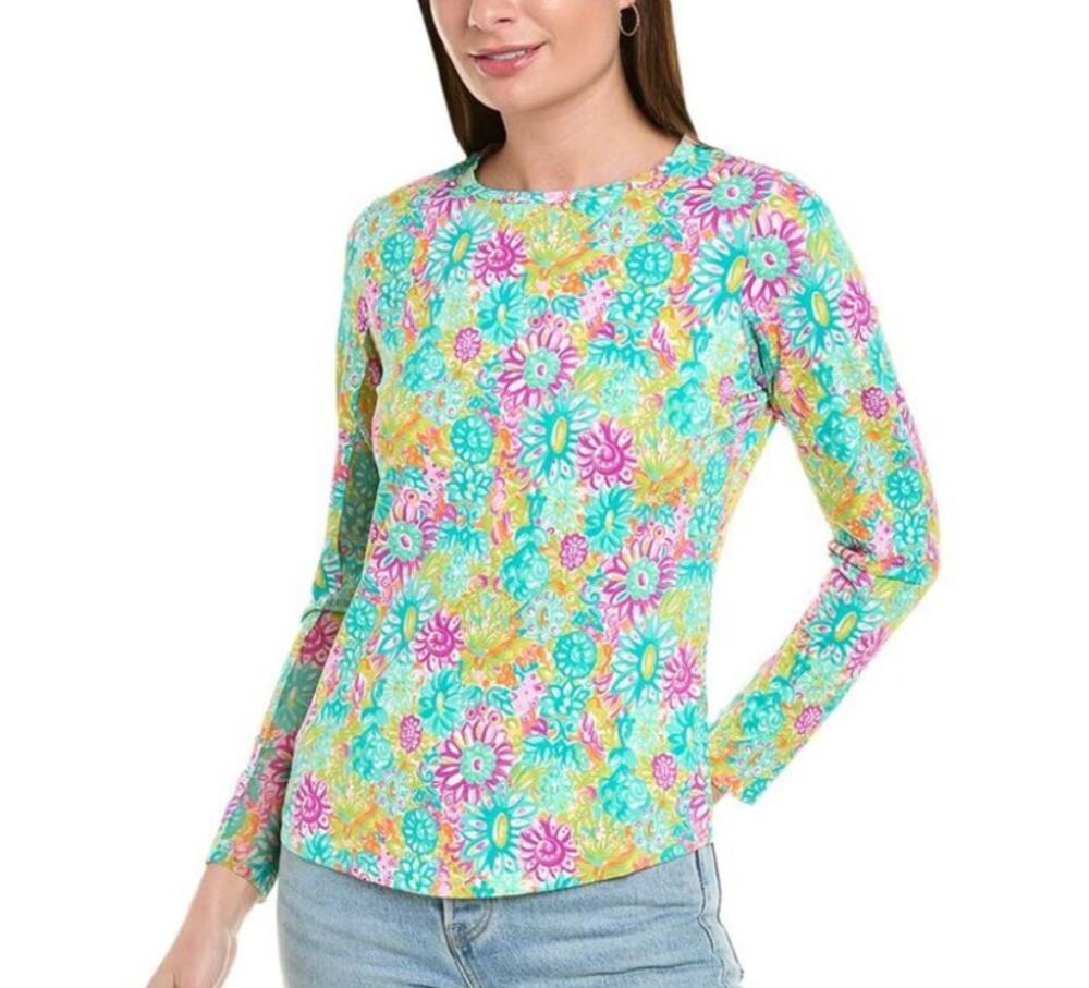 IBKUL Lilli Violet Crew Neck Top XXL UPF Long Sleeve Athletic Golf Bright Floral